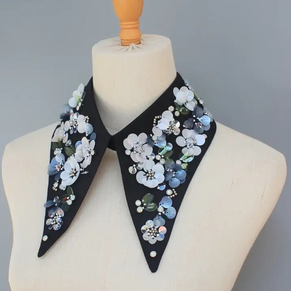 Embellished Black Floral Detachable Collar - Black - Picture 2 of 6